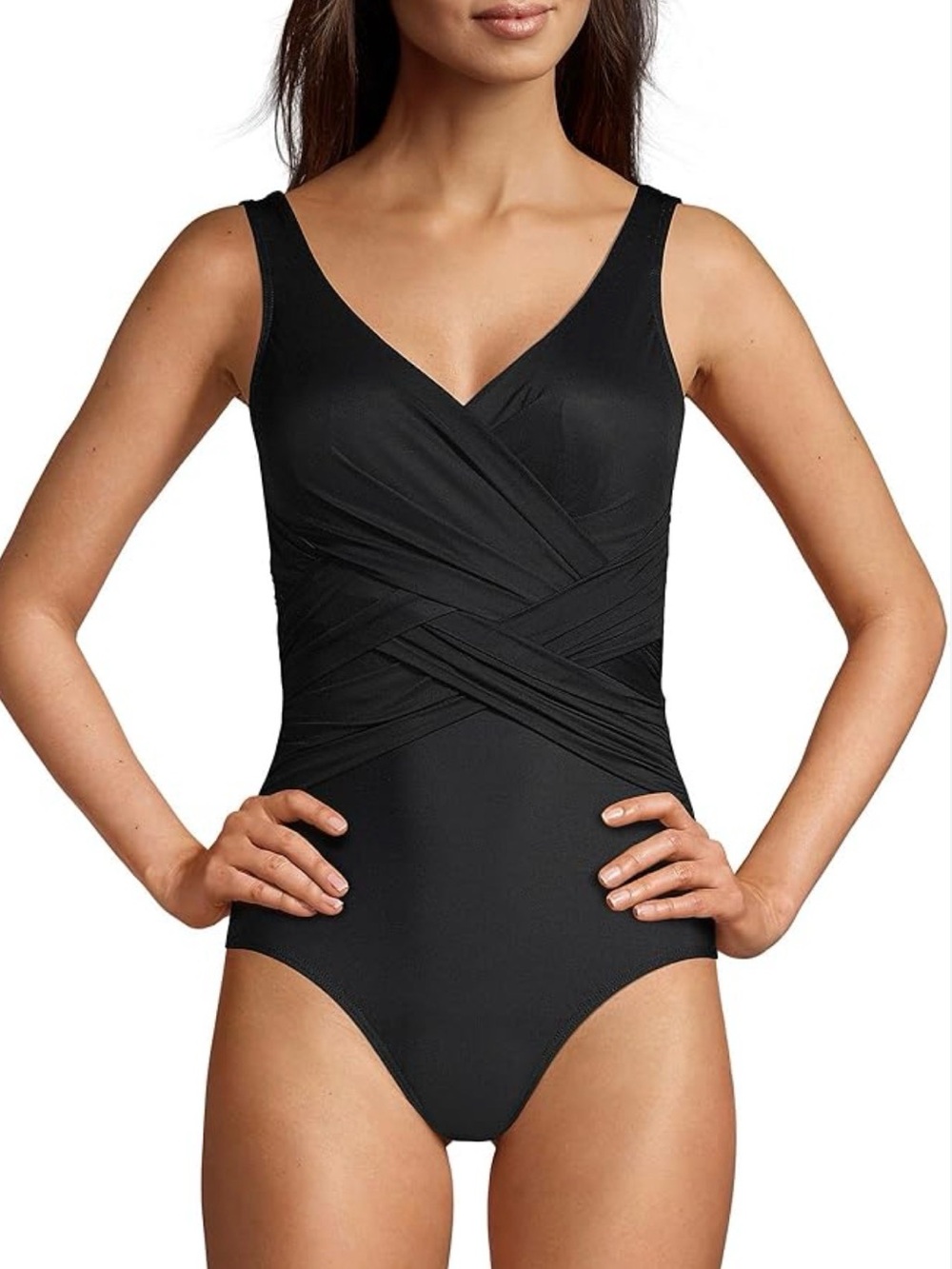 Lands End Women’s Slimming Black One Piece Bathing Suit Size 6